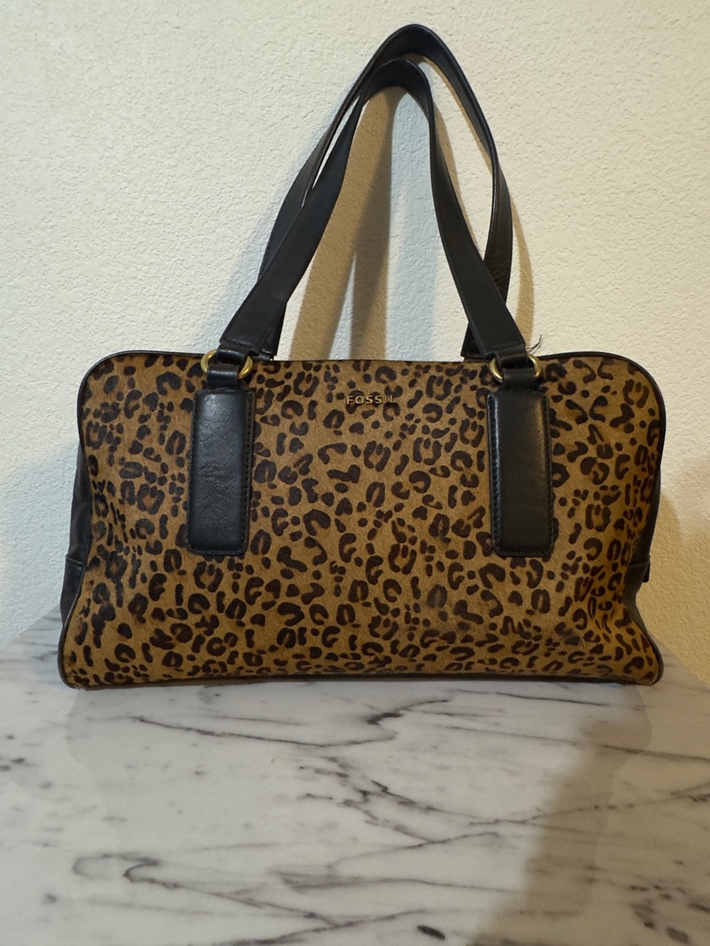 Fossil Leopard-Print Shoulder Bag in Brown and Black